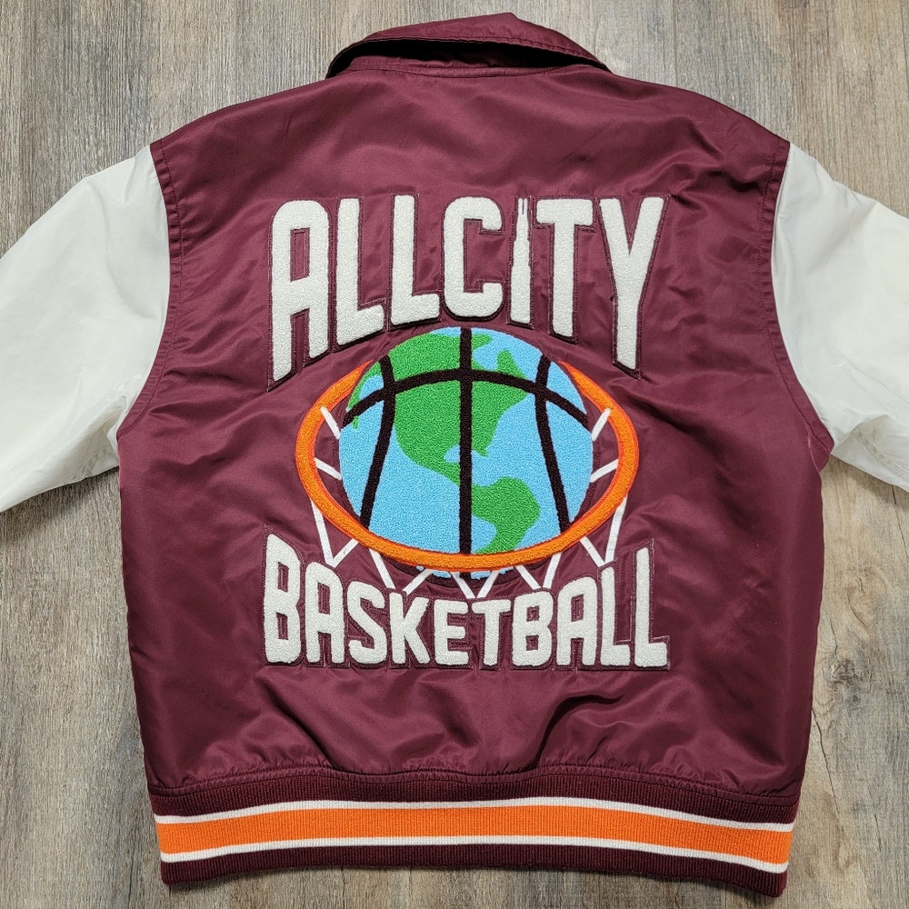 Just Don x ALL CITY Mens Snap Up Basketball Jacket Sz Medium Burgundy Ret $195